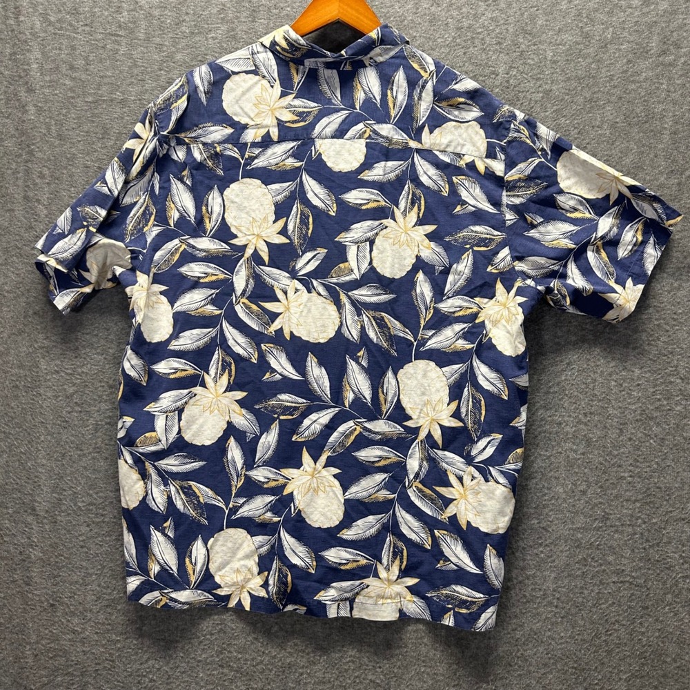 Caribbean Men XL Silk Cotton Tropical Pineapple Floral Hawaiian Shirt Blue Short - Picture 3 of 7